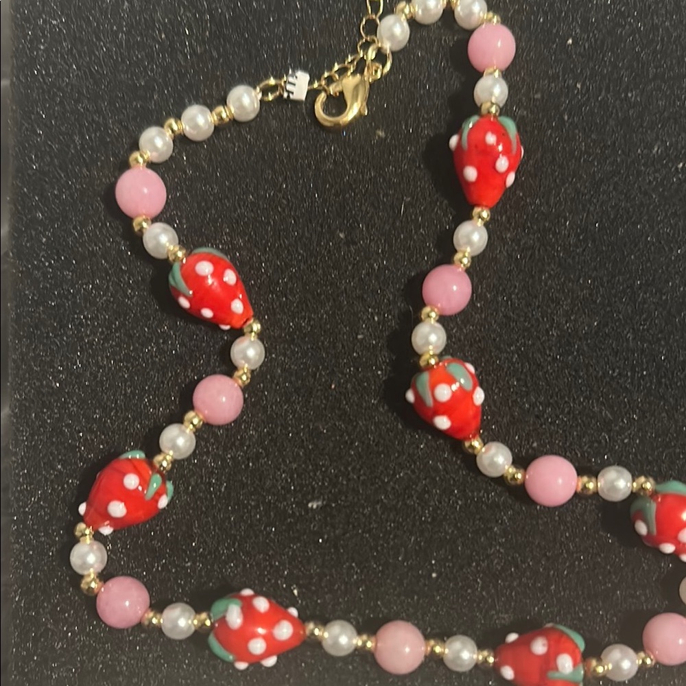 Strawberry Charm Necklace with Pearls
